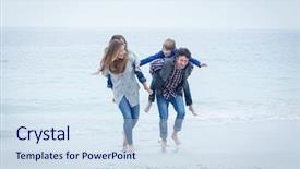  Presentation with children running - Slides having free time - happy parents running while carrying background and a sky blue colored foreground