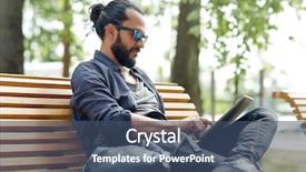  Presentation with man sitting bench - Cool new presentation theme with free time - leisure technology communication travel backdrop and a ocean colored foreground