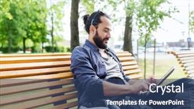  Presentation with information and communication technology in service delivery - Cool new PPT theme with free time - leisure technology communication travel backdrop and a ocean colored foreground