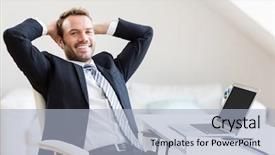  Presentation with relaxing - Presentation theme having free time - portrait of happy businessman relaxing background and a light blue colored foreground