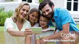  Presentation with doctor taking care of family - Colorful slide deck enhanced with free time - smiling mother taking selfie backdrop and a coral colored foreground