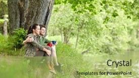  Presentation with nature river - PPT theme consisting of free time - travel tourism hike camping background and a yellow colored foreground