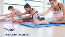  Presentation with stretching - Slides featuring free time - women stretching in yoga class background and a sky blue colored foreground