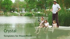  Presentation with family time fishing - Presentation theme having free time - young happy family with kids background and a seafoam green colored foreground