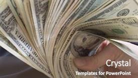  Presentation with money - Cool new slide deck with free trade - fan of money in hand backdrop and a violet colored foreground