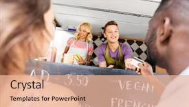  Presentation with free trade - Audience pleasing PPT layouts consisting of free trade - street sale payment and people backdrop and a lemonade colored foreground