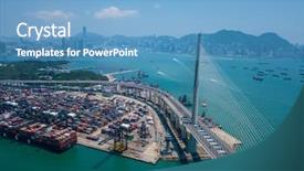  Presentation with container terminal - Presentation design with free trade - terminal container port in hong background and a teal colored foreground