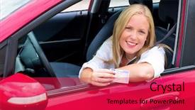  Presentation with free trade - Cool new PPT layouts with free trade - young woman proudly displays her backdrop and a red colored foreground