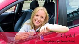  Presentation with car - Audience pleasing slide set consisting of free trade - young woman sitting in her backdrop and a red colored foreground