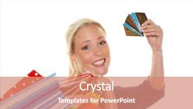  Presentation with cashless - Amazing PPT theme having free trade - young woman with colorful shopping backdrop and a coral colored foreground