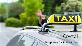  Presentation with taxi - Beautiful PPT layouts featuring free transport - young businesswoman waiting backdrop and a light blue colored foreground
