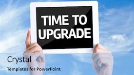  Presentation with once upon a time text - Audience pleasing presentation theme consisting of tablet pc with text time backdrop and a light blue colored foreground