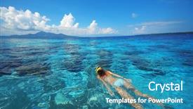  Presentation with tropical - Colorful slide set enhanced with free vacation - tropical blue sea and young backdrop and a teal colored foreground