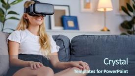  Presentation with young man and a woman - Slide set with free visualization - attractive young woman in vr background and a  colored foreground