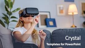  Presentation with brain waves mobile 2 headset - Presentation design featuring free visualization - attractive young woman in vr background and a  colored foreground