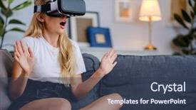  Presentation with brain waves mobile 2 headset - Audience pleasing PPT theme consisting of free visualization - attractive young woman in vr backdrop and a  colored foreground
