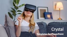  Presentation with brain waves mobile 2 headset - Slides featuring free visualization - attractive young woman in vr background and a  colored foreground