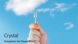  Presentation with sky blue and golden yellow - Slide set consisting of free visualization - internet cable in hand background and a light blue colored foreground