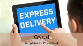  Presentation with tablet - PPT theme featuring free warehouse - delivery concept man using tablet background and a coral colored foreground