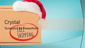  Presentation with white pigeon against the blue - Cool new PPT theme with free warehouse - packed cardboard boxes against blue backdrop and a coral colored foreground