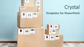  Presentation with free warehouse - Colorful PPT theme enhanced with free warehouse - stack of cardboard boxes backdrop and a cool aqua colored foreground