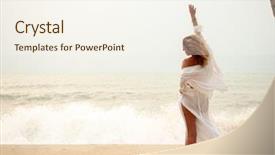  Presentation with serene - Theme featuring free waves - woman enjoying serene ocean nature background and a sky blue colored foreground