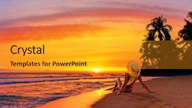  Presentation with serene - Cool new theme with free waves - woman enjoying serene ocean nature backdrop and a gold colored foreground