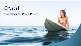  Presentation with ocean wave - Audience pleasing presentation theme consisting of free waves - young woman sits backdrop and a sky blue colored foreground