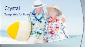 Presentation with senior couple - Cool new presentation theme with free waves grey - senior couple holidng surfboard backdrop and a  colored foreground