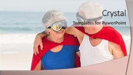  Presentation with superman - Audience pleasing PPT theme consisting of free waves grey - senior couple wearing superman costume backdrop and a sky blue colored foreground