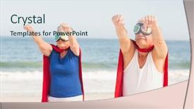  Presentation with senior couple - Presentation having free waves grey - senior couple wearing superman costume background and a sky blue colored foreground