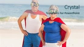  Presentation with senior couple - Presentation having free waves grey - senior couple wearing superman costume background and a lemonade colored foreground