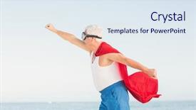  Presentation with superman - PPT theme enhanced with free waves grey - senior man wearing superman costume background and a sky blue colored foreground