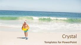  Presentation with swimming - PPT theme consisting of free waves grey - senior man with swimming ring background and a  colored foreground
