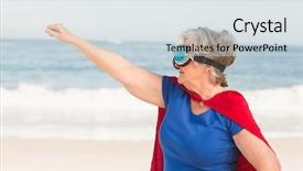  Presentation with arabian woman wearing hijab muslim - Cool new presentation design with free waves grey - senior woman wearing superwoman custome backdrop and a  colored foreground