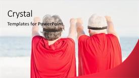  Presentation with superman - Audience pleasing presentation theme consisting of free waves grey - seniors wearing superman costume backdrop and a  colored foreground