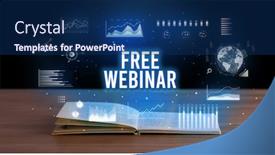  Presentation with business book tgemplate - PPT layouts featuring free-webinar-inscription-coming-out background and a navy blue colored foreground