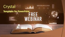  Presentation with business-book - Cool new presentation design with free-webinar-inscription-coming-out backdrop and a tawny brown colored foreground