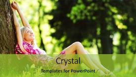  Presentation with concert symphony woman dancing in grass - Presentation design featuring free wellness - woman in forest on grass background and a yellow colored foreground