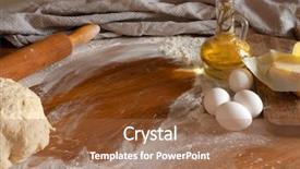  Presentation with free food - Slides having free whole food - dough on the table background and a coral colored foreground