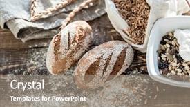  Presentation with gluten free bread on wooden - Audience pleasing PPT theme consisting of free whole food - fresh bread with flour backdrop and a gray colored foreground