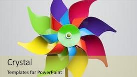  Presentation with pinwheel - Theme having free wind turbine - colorful pinwheel isolated on grey background and a yellow colored foreground