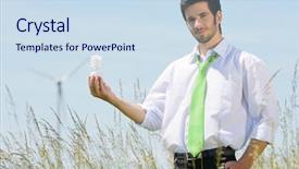  Presentation with free energy - Presentation theme having free wind turbine - green energy - young businessman background and a sky blue colored foreground
