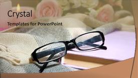  Presentation with book glasses - Colorful PPT theme enhanced with free winter scene - composition with old book eye backdrop and a coral colored foreground