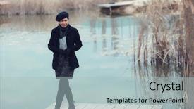  Presentation with sad woman walking - Presentation consisting of free winter scene - middle aged woman walking background and a light blue colored foreground