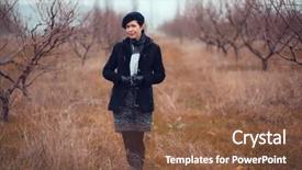  Presentation with sad woman walking - Beautiful presentation design featuring free winter scene - middle aged woman walking backdrop and a tawny brown colored foreground