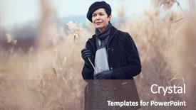  Presentation with sad woman walking - Cool new presentation design with free winter scene - middle aged woman walking backdrop and a gray colored foreground