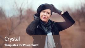  Presentation with sad woman walking - Presentation theme enhanced with free winter scene - middle aged woman walking background and a violet colored foreground