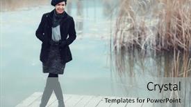  Presentation with aged - Beautiful PPT theme featuring free winter scene - middle aged woman walking backdrop and a light gray colored foreground