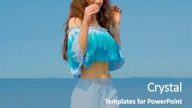  Presentation with winter scene - Beautiful presentation theme featuring free winter scene - model beach portrait backdrop and a teal colored foreground